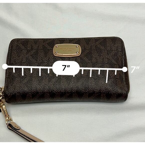 Michael Kors Jet Set Zip Pebble Leather Signature Print Cell Phone Wristlet - Picture 8 of 9